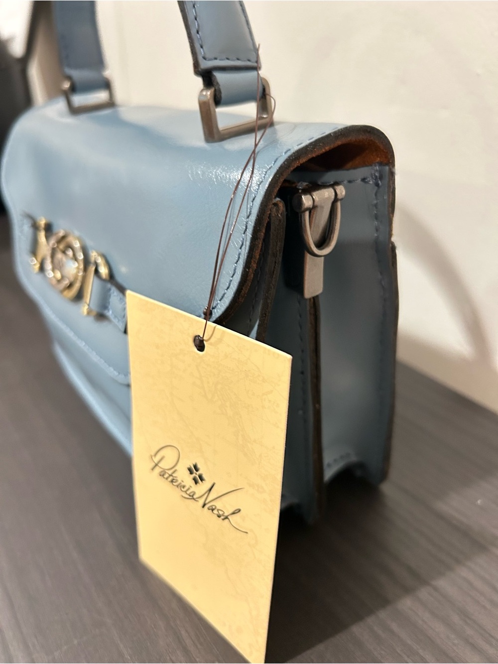 Patricia Nash Blue Fog Leather Porcili Satchel with Crossbody Strap- NWT - Picture 8 of 13